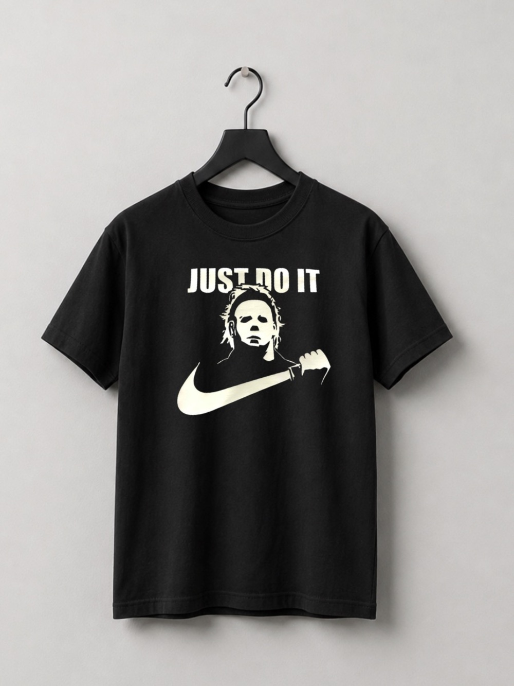 Black Short-Sleeve Tee with Off-White Graphic 'Just Do It'